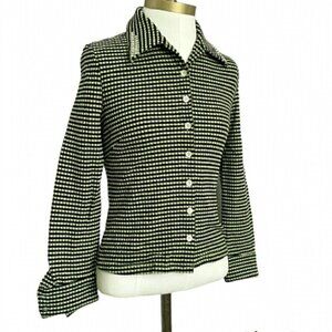 Vintage 90s Green Black Gingham Check Long Sleeve Knit Button Shirt Top - S